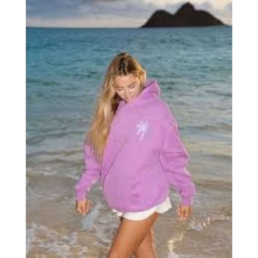 Pink Palm Puff Waves Hoodie Acai Medium New With Tags